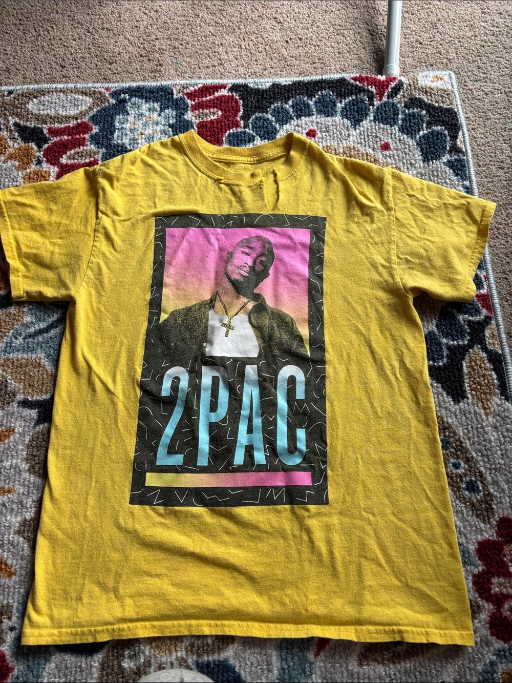 Yellow Short Sleeve Graphic Tee with 2PAC Print